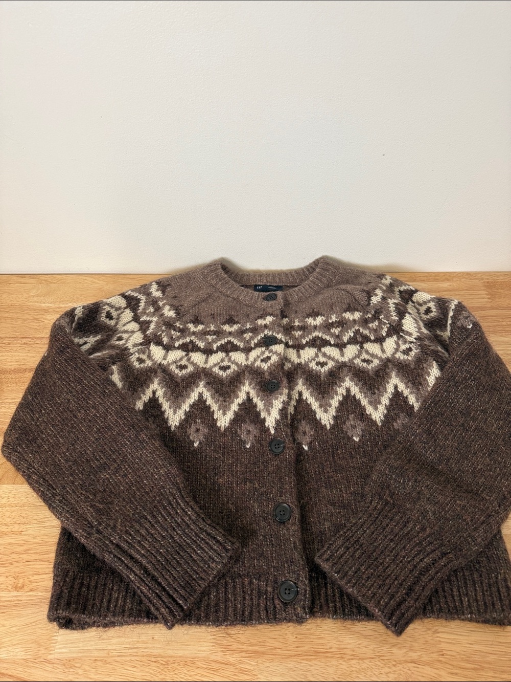 GAP Brown and Cream Fair Isle Button-Up Cardigan